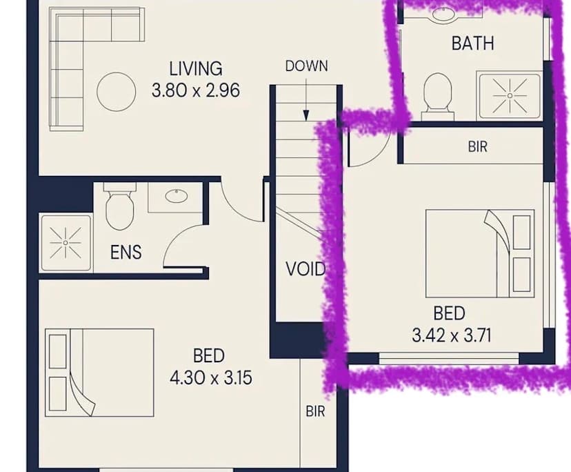 Unfurnished room with own bathroom
