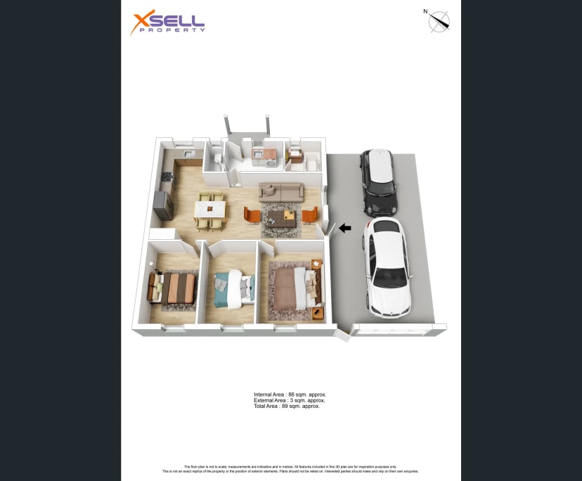 Whole property with 3 rooms for rent