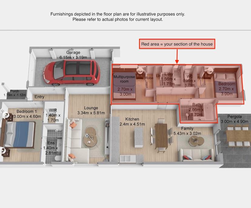 Furnished room with own bathroom