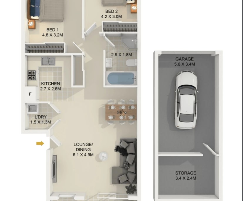 Whole property with 2 rooms for rent