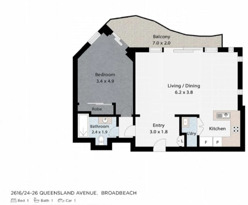 $880, 1-bed, 1 bathroom, Broadbeach QLD 4218