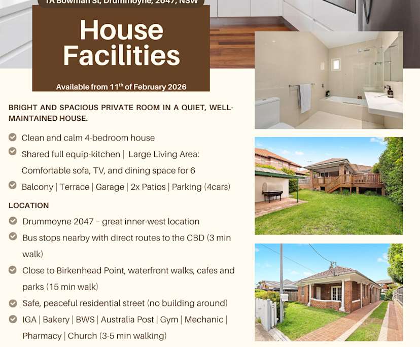 $380-580, Share-house, 2 rooms, Drummoyne NSW 2047, Drummoyne NSW 2047