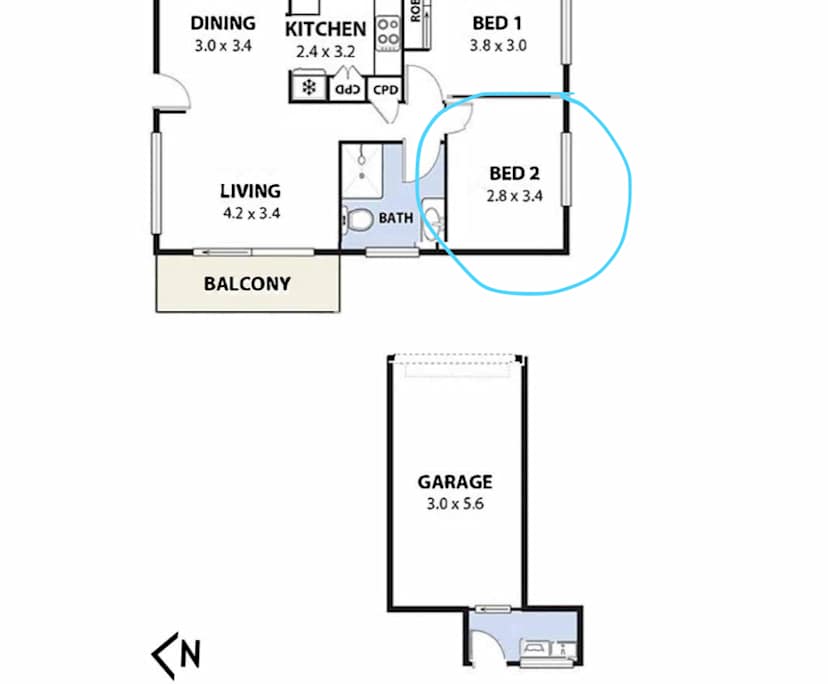Unfurnished room in a flatshare