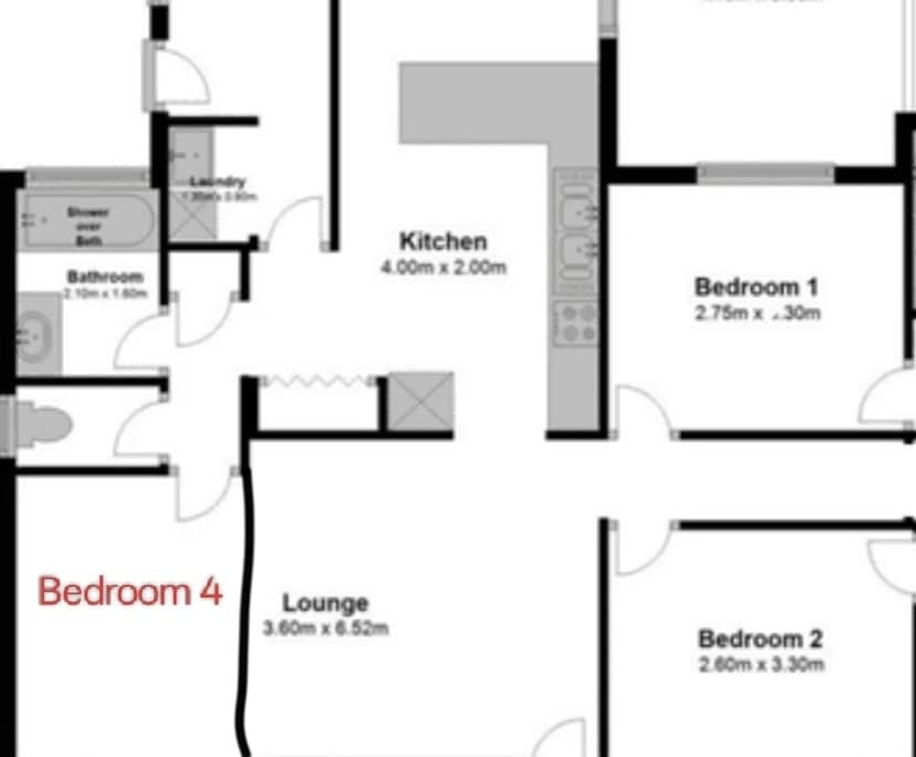 Unfurnished room in a flatshare