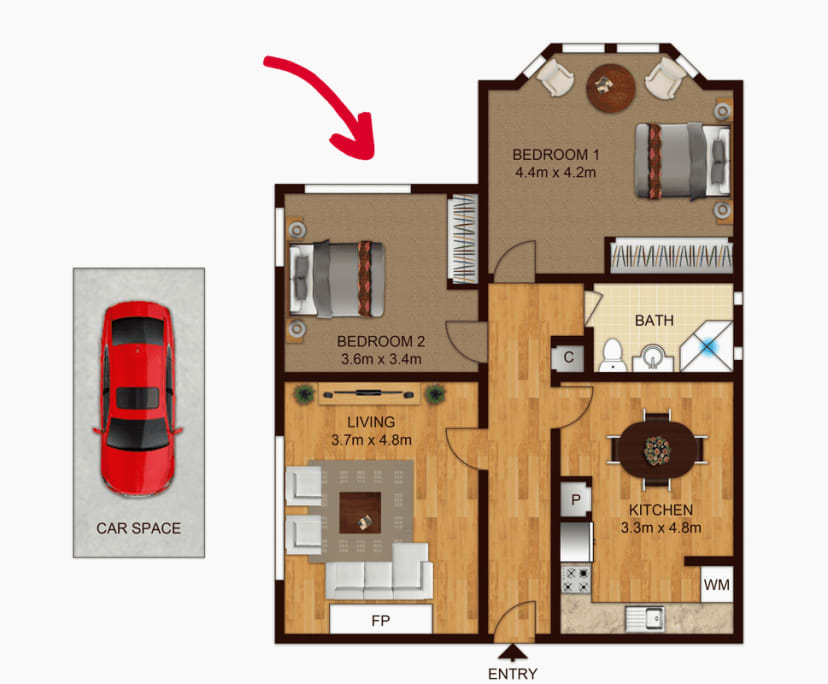 Unfurnished room in a flatshare